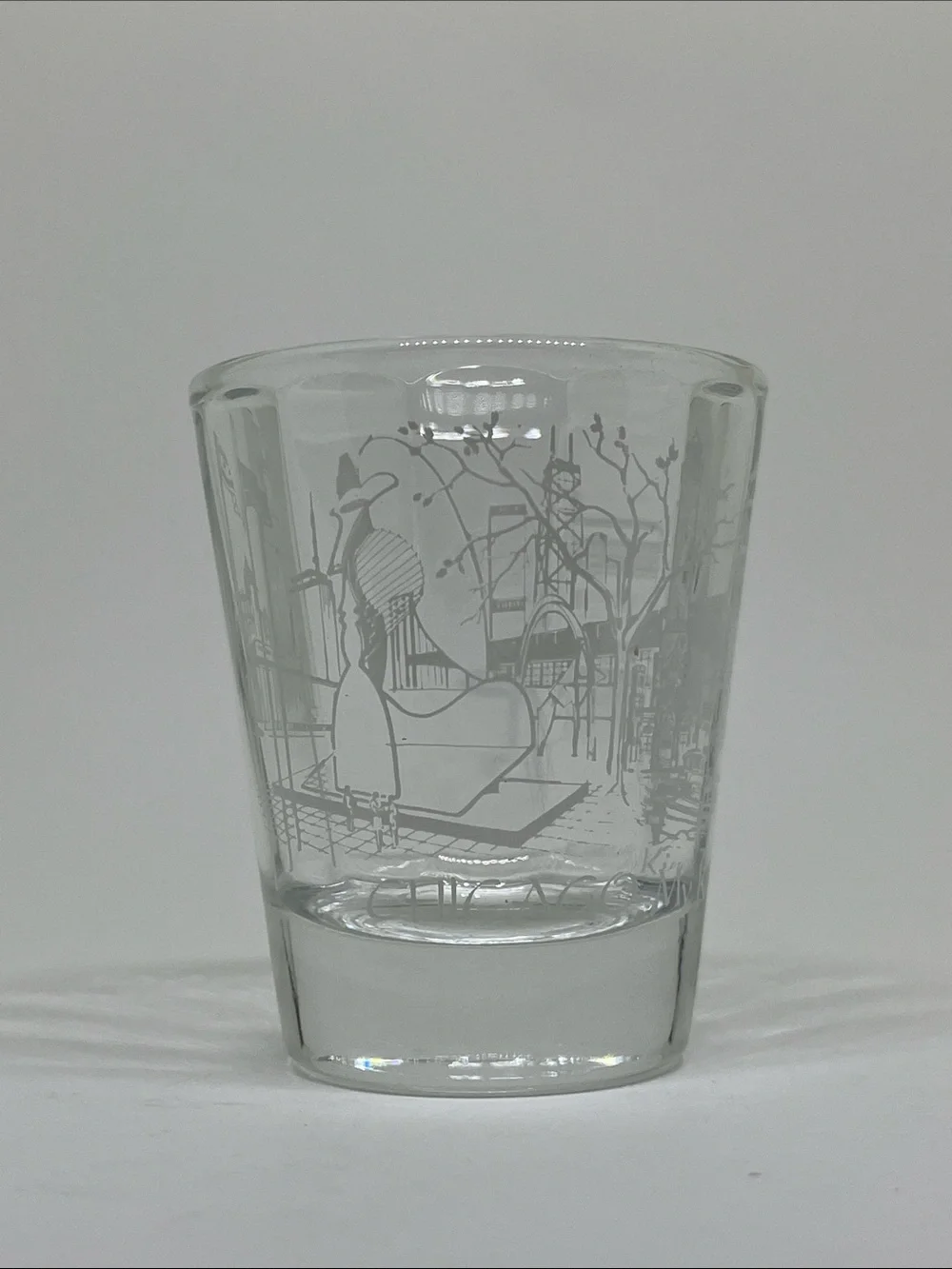 Clear “Chicago - My Kind of Town” Shot Glass with White Etched Cityscape